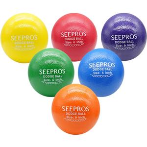 Foam Dodgeball Set - Soft Skin, Low Bounce, Set of 6 with Mesh Storage Bag for Kids and Adults