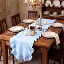 Tegeme Blue Ruffled Table Runner 12''x71'' Cotton Ruffle Scalloped Tables Runner Spring Farmhouse Blue Ruffle Tablecloth for Home Kitchen Dinner Party Table Decorations