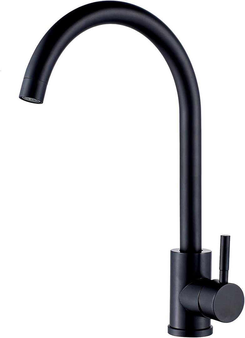 High Arc Matte Black Kitchen Faucet Single Handle Stainless Steel,Commercial Single Hole Kitchen Sink Faucet,Modern One Hole Bar Sink Faucet (Matte Black) (No Deck Plate)