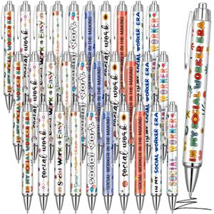 Motipuns 50 Pcs Social Worker Appreciation Gifts Bulk Cute Social Work Month Gifts Pens Holiday Party Favors Retractable Black Ink Pen for Women Writing Stationery School Office Holiday Supplies