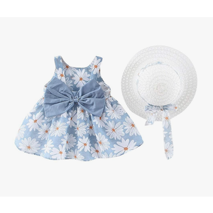 IDOPIP Baby Girl Tutu Dress Summer Sleeveless Backless Princess Birthday Party Dresses Flower Bow Sundress with Straw Hat Set, Size: 2-3T