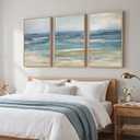 Large Framed Blue Coastal Landscape Wall Art for Living Room, 3 Piece 24x36