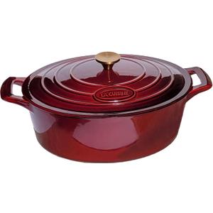 La Cuisine Enameled Cast Iron Oval Dutch Oven Casserole Dish Pot with Lid 5 QT Internal Matte Black Enamel Coating, Cranberry, Gold-Plated Stainless Steel Lid Handle, Oven Safe