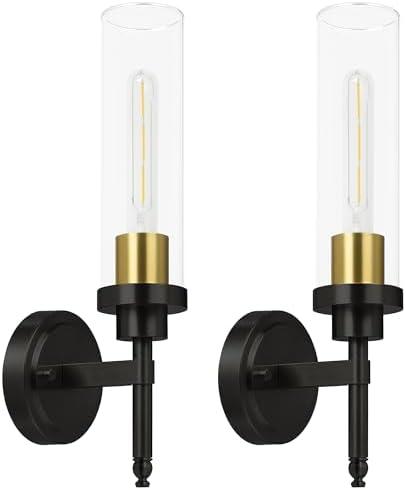 Laiebri Wall Sconces Set of Two, Modern Bathroom Sconces with Clear Glass, Hardwired Sconces Wall Decor Set of 2, Wall Lights for Living Room Mirror Bedroom Hallway Kitchen (Gold and Black)