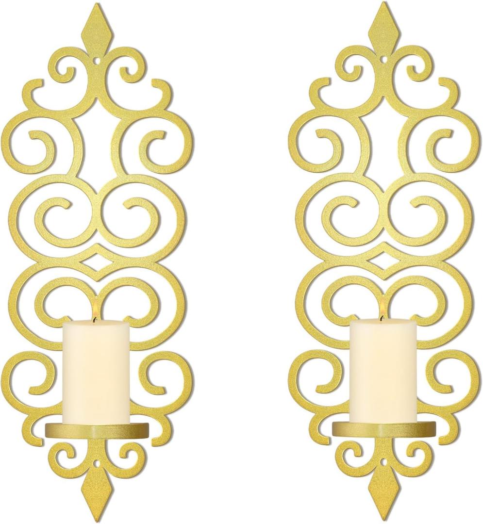 OYEFLY DIY Metal Candle Sconces Wall Decor, Wall Mounted Candle Holder (Gold)