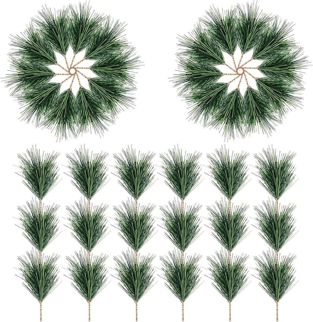 Alpurple 60 PCS Artificial Green Pine Needles Branches- Small Pine Twigs Stems Picks- Fake Greenery Pine Picks for Christmas Garland Wreath Embellishing and Home Holiday Garden Decoration