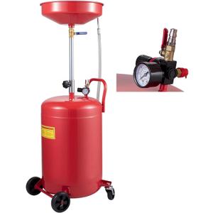 VEVOR Oil Drain Container, 20 Gallon Waste Oil Drain Tank, Portable Oil Lift Drain Pan Air Operated Drainer, Fluid Fuel Drainage Adjustable Funnel Height with Pressure Regulating Valve & Wheel