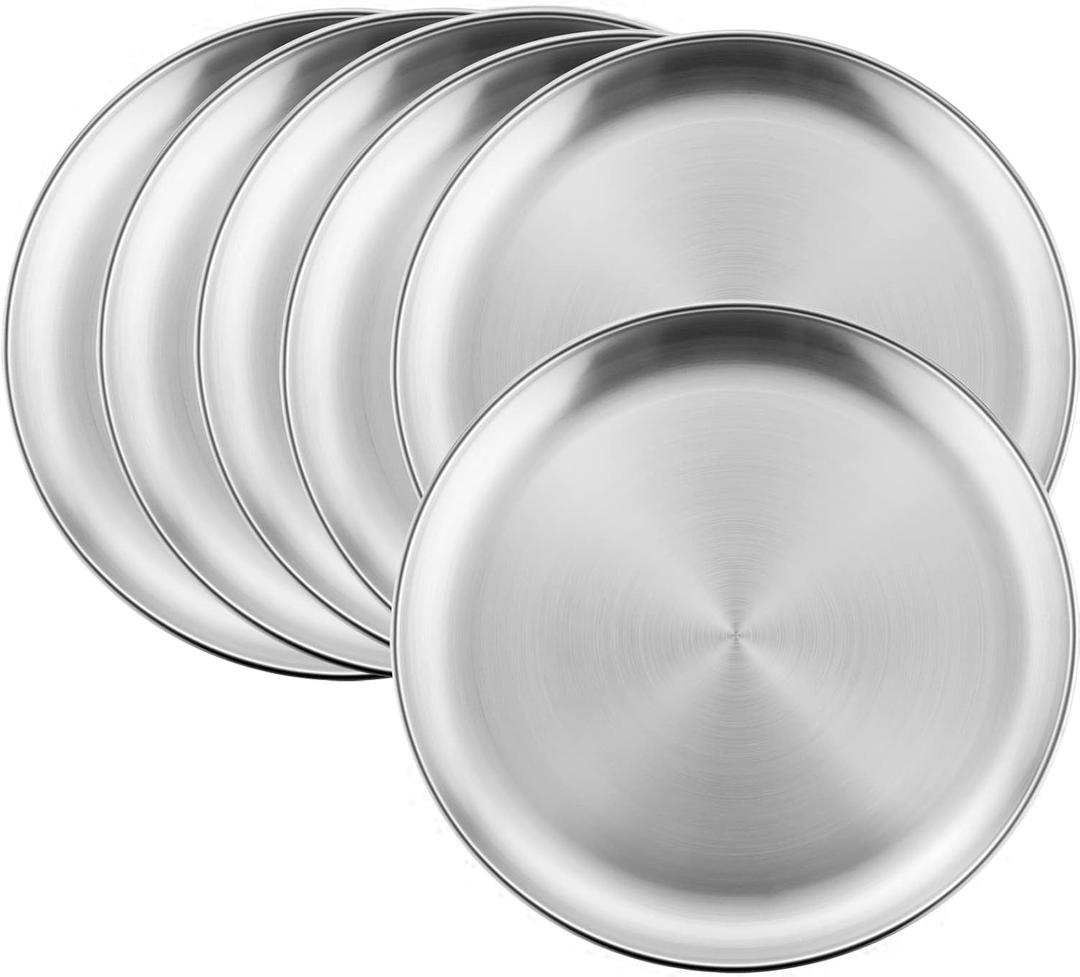 HaWare 6-Piece 18/8 Stainless Steel Plates, Metal 304 Dinner Dishes for Kids Toddlers Children, 10 Inches Feeding Serving Camping Plates, Reusable and Dishwasher Safe (6 Pieces)