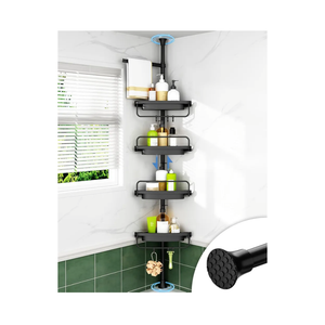ALLZONE Corner Shower Caddy Tension Pole, Extendable Rustproof Stainless Steel Pole & 4-Tier Adjustable Shelves for Easy Drainage and Built-to-Last Stability, 34 to 116 Inch, Black