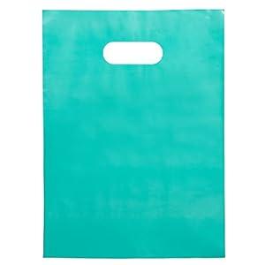 Choice Marts 100 Teal Plastic Bags With Handles – 12"X15" Glossy 2 Mil Thick Teal Gift Bags For Merchandise And Small Business
