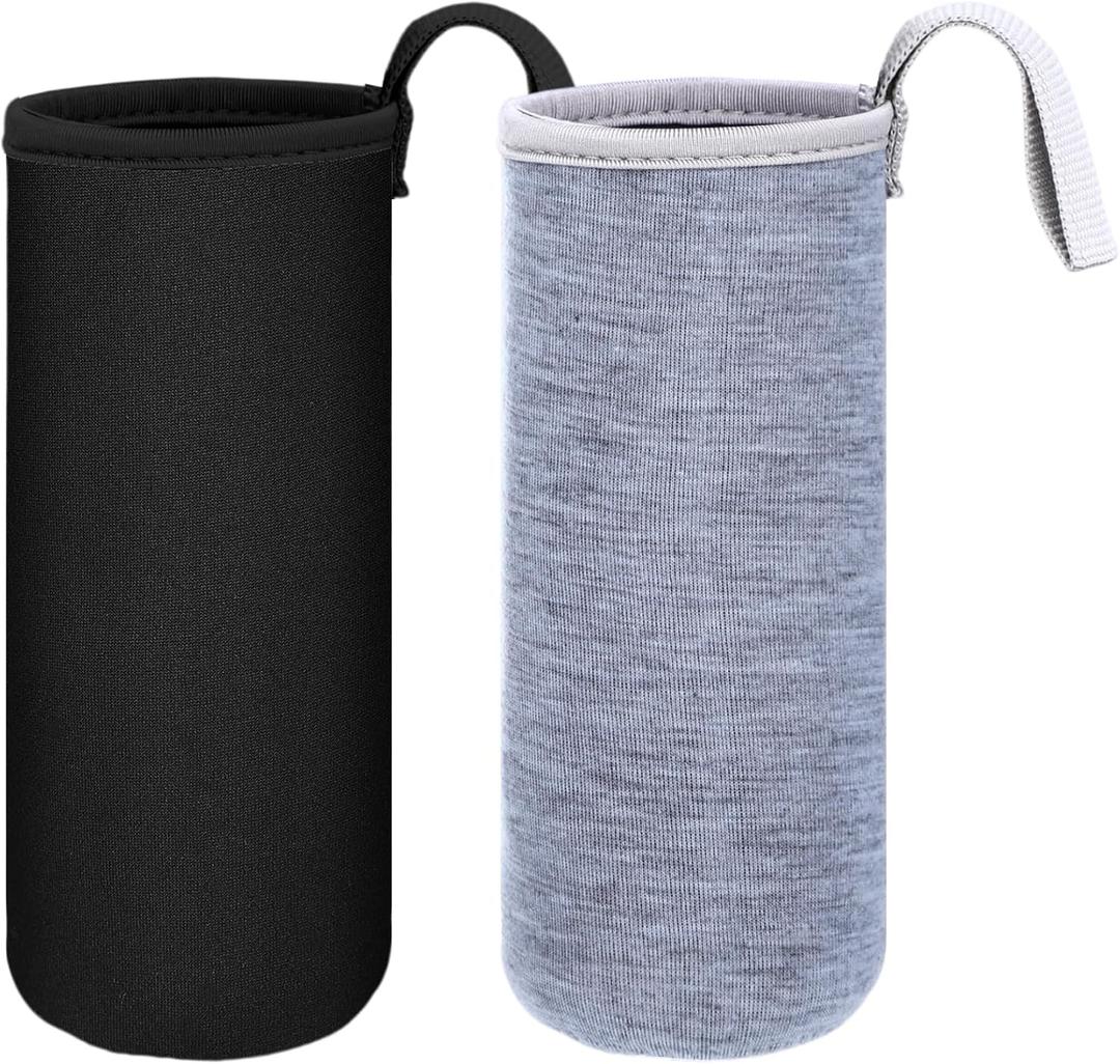 Zhehao 2 Pieces Neoprene Water Bottle Sleeve 18 oz - 19.4 oz Carrier Nylon Bottle Cover for Sport Portable Glass Drink Cup, 550 ml, Black and Grey