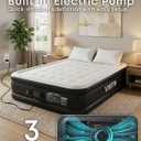 Queen Air Mattress with Built-in Pump, 16" Elevated Inflatable Bed for Home & Guests, Self-Inflating Blow Up Mattress with Flocked Top & Storage Bag, 660lb Max Weight, Matt Black