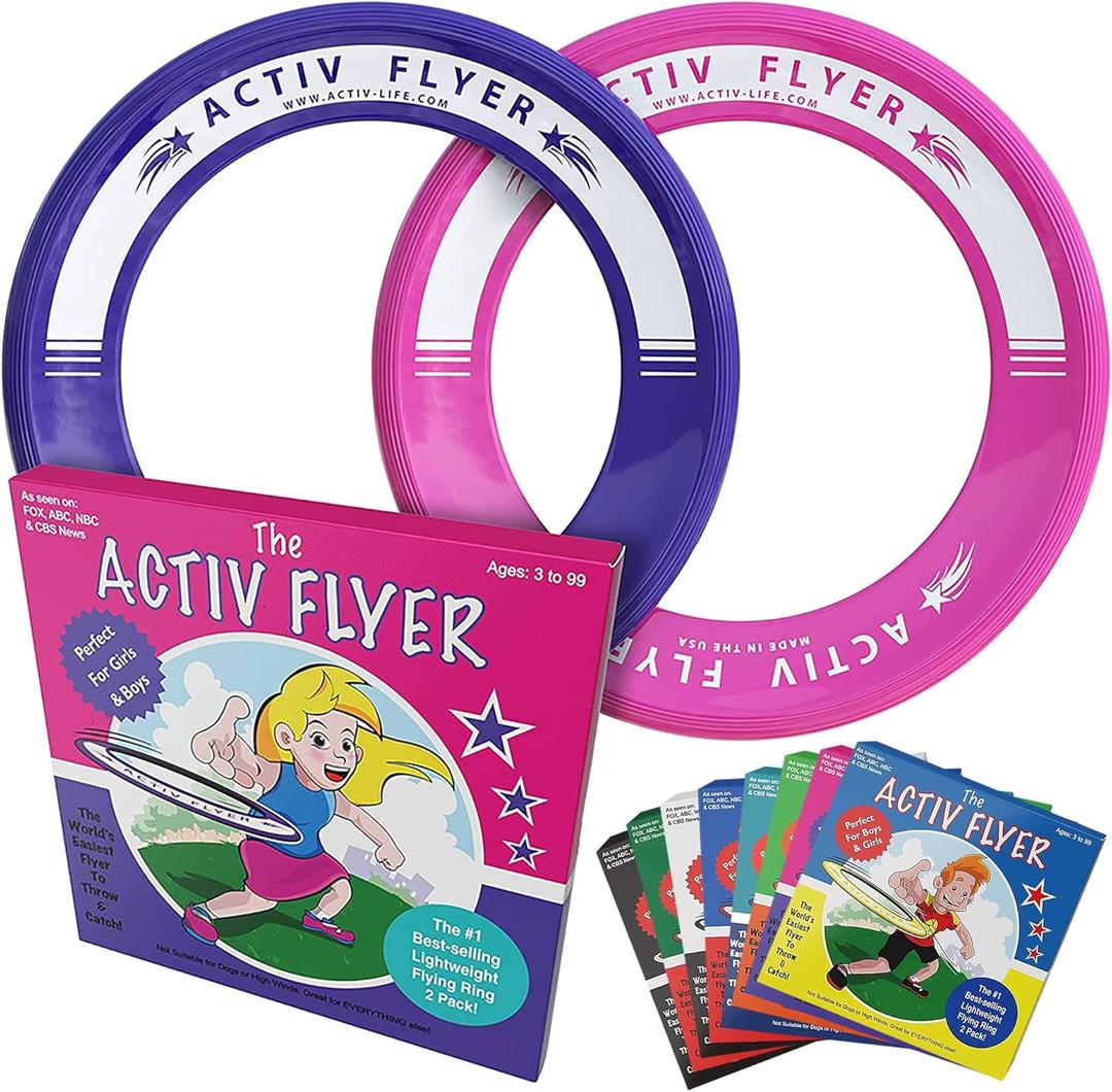 Activ Life Kids Flying Rings (2 Pack) They Fly Straight & Dont Hurt, 80% Lighter Than Standard Rings - Replace Screen Time with Healthy Family Fun - Get Outside & Play (Pink/Purple)