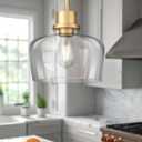 Emak Modern Gold Pendant Lights Kitchen Island, 10 Inch Large Pendant Light Fixtures with Clear Glass Shade for Kitchen, Dining Room, Entrance, PL126-GD-CG