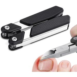 Portable Folding Ingrown Toenail Clippers for Men Thick Toenails, Business Travel Ultra Sharp Toe Nail Clippers for Seniors, Adult, Podiatrist, Heavy Duty Stainless Steel, Black