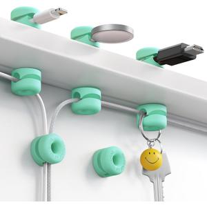 2 x 8Pack Cord Organizer JOYROOM Cable Clips [1s Side-Snap Lock] Silicone Cord Holder Cable Management, Adhesive Cord Clips Phone Charger Wire Keeper, Office Workspaces Desk Organization Home Accessories (Mint Chocolate)