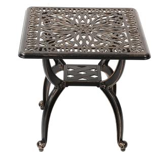 C/G Cast Aluminum Side Table,Decorative Outdoor End Table, Ornate Floral Pattern (Square, Copper), round, 18-inch diameter