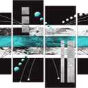 Modern Abstract Canvas Wall Art: Black Teal Wall Decor - Grey White Decoration for Home Office, 4 Panels Poster Framed Print for Living Room Bedroom, 12" x 24" x 2 + 12 x 32" x 2