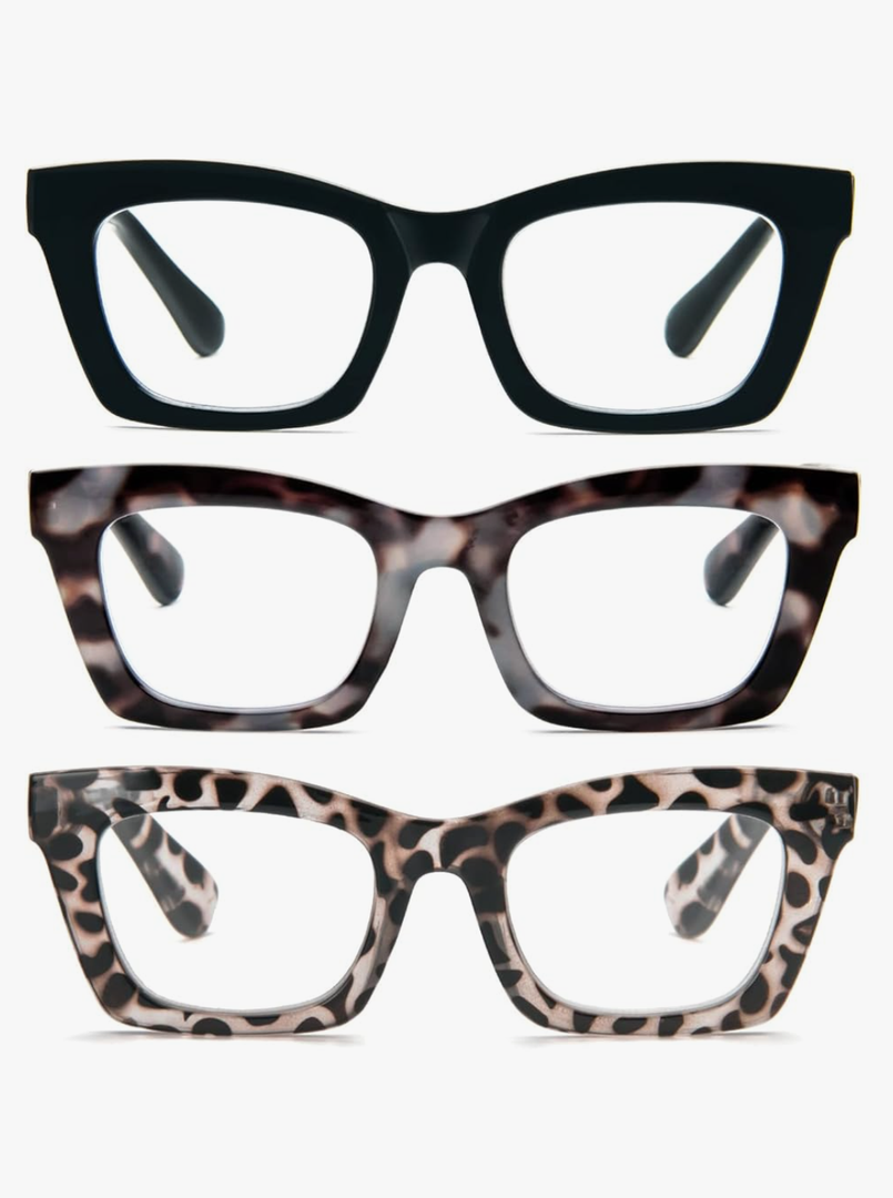 REAVEE Oprah Style Reading Glasses for Women, Blue Light Blocking Cute Oversized Square Computer Readers Spring Hinge 1.75