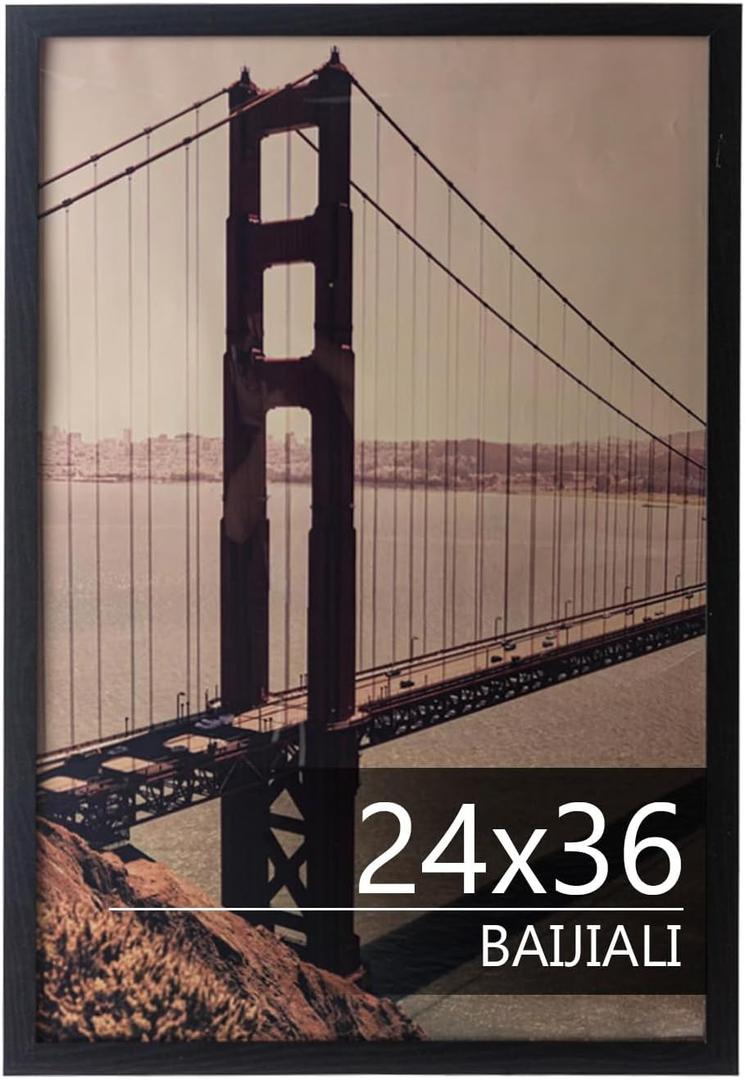 BAIJIALI 24x36 Picture Frame Black Wood Pattern with HD Plexiglass,Vertical Formats for Wall Mounting (Black, 1 Pcs)