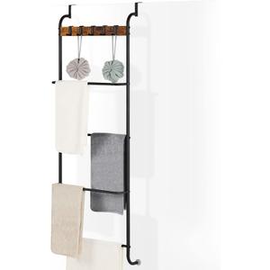 Over The Door Towel Rack Door Rack Hanger Organizer Bathroom Door Rack for Towels Over The Door Hooks with Shelves Behind Door Towel Holder for Livingroom, Back of Door 4 Tier Towel Bar (Black)