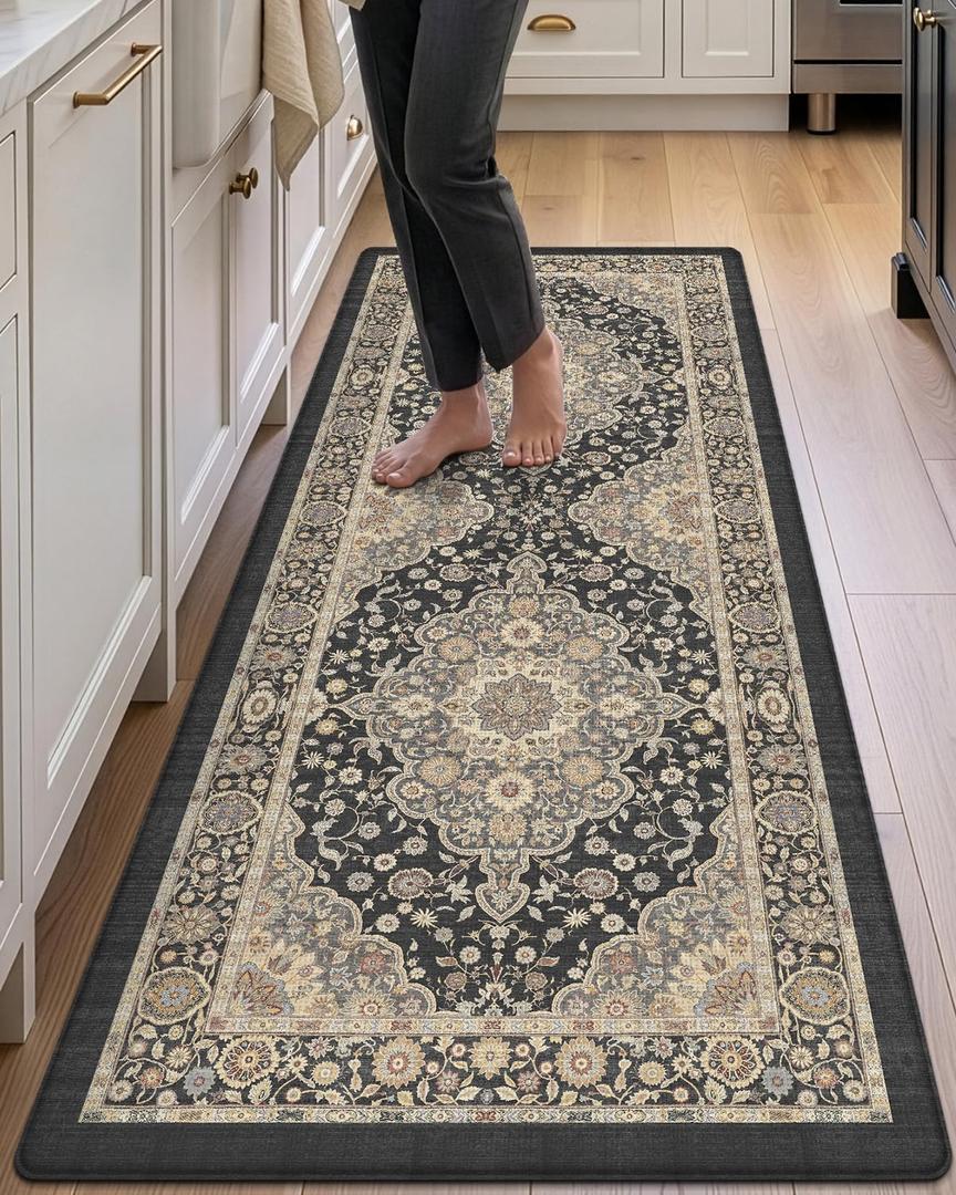 DEXI Anti Fatige Cushioned Kitchen Floor Mats Non Slip Runner 24x59, Black, 59"L x 24"W x 0.4"Th