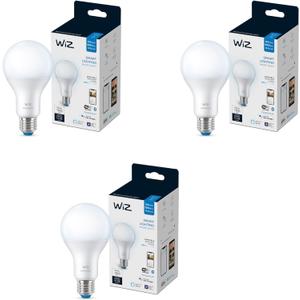 WiZ 100W Eq. (14.5W) A21 Daylight (5000K) LED Smart Bulb - Pack of 3-1600 Lumen- E26 - Indoor - Connects to Your Existing Wi-Fi - Control with Voice or App - Activate with Motion - Matter Compatible