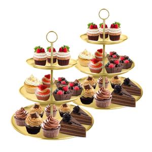 LIAISIMI 3 Tier Gold Metal Cupcake Stand Holder,Stainless Steel Cup Cake Stand Tower with Tiered Serving Tray and Base for Parties,Weddings,Birthdays and Any Festivals and Celebrations(2-Pack)