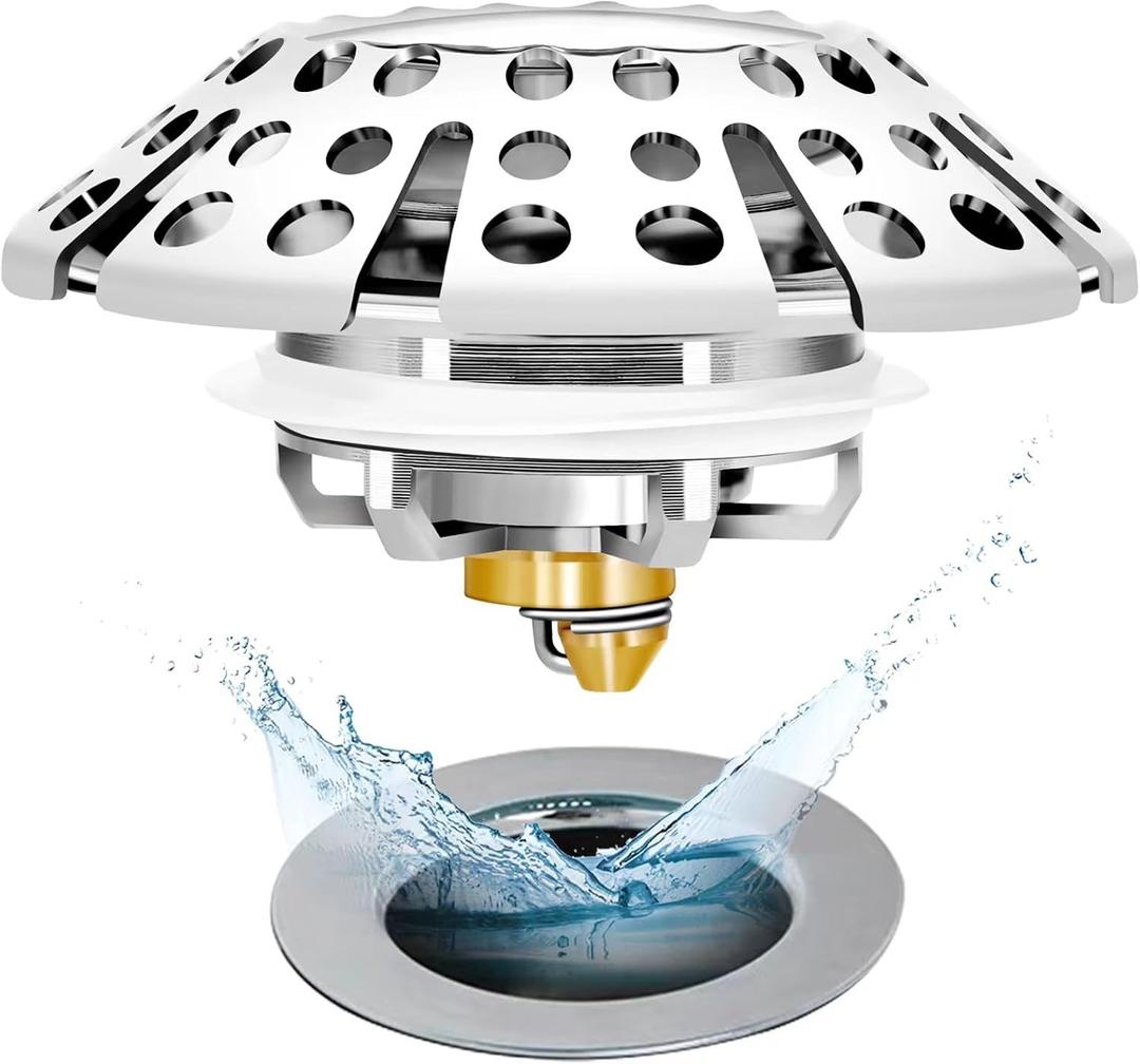 Anlige Bathtub Drain Stopper, Pop Up Tub Stopper with Drain Hair Catcher, Bathtub Plug and Cover with Strainer, Universal for 1.5 to 1.8in Tub Drain Hole