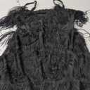 Women's Great Gatsby Flapper Spaghetti Tassel Dress with Headband, 20s Elegant Mini Dress Party Accessory COSTUME OUTFIT (M, Black)