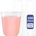 WELLIFE 12 oz Clear Plastic Cups, 100 Pcs Disposable Wine Glasses Stemless Cocktail Punch Cups for Cold Drinking Party Supplies, Easter, Father's Day