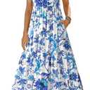 BTFBM Womens Summer Maxi Dresses 2025 Casual Sleeveless V Neck Loose Fit Floral Boho Dress Beach Long Sundress (Blue, M)
