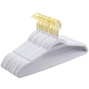 Premium Velvet Clothes Hangers Pack of 60, Heavy Duty - Non Slip - Velvet Suit Hangers with White - Gold Hook, 0.2 Inch Slim Space Saving Hangers for Suits, Pants, Shirts, and Dress (White)