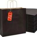 PAICUIKE 100Pcs Black Kraft Bags with Handles, 11x6x11 Inch Square Gift Bags for Retail, Shopping, Party Favors, Fathers Day, Events & Small Business | Sturdy & Versatile