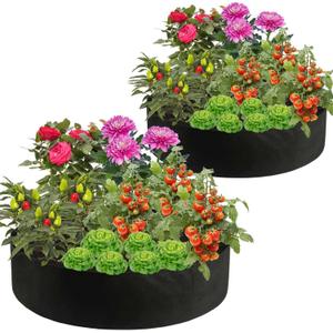 Feitore 2 Pack 100 Gallon Fabric Raised Garden Planting Beds, Heavy Duty Round Plant Grow Bags Breathable Non-Woven Planting Container for Vegetables Flower Herbs and Plants, Gardening Outdoor