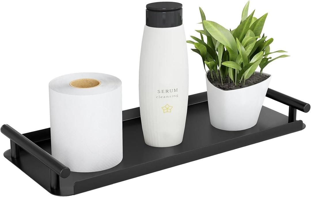 Toilet Paper Basket, Stainless Steel Toilet Tank Tray with Handle for Organizing - Toilet Paper Basket Storage for Toilet Tank, Bathroom, Kitchen Counter (Black)