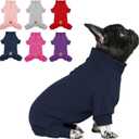 cyeollo Dog Pajamas for Small Dogs Thermal Fleece Dog Pjs Jumpsuit for Dogs Stretchable Onesie Warm Winter Cold Weather Coats Dog Clothes, Navy L (Large (chest Girth: 18"-21"))