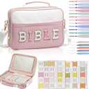 Bible Cover Case for Women, Large Chenille Letter Leather Bible Case with Bible Study Accessories, Bible Study Supplies Bible Journaling Kit, Christmas Christian Gift for Women Girls (Pink)