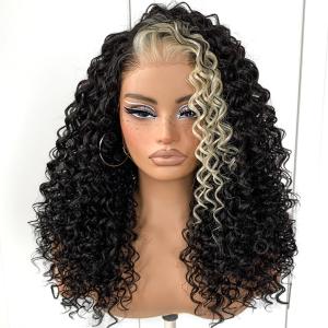 13x6 Skunk Stripe Curly Wig Wear And Go Glueless Synthetic HD Lace Front Afro Wig Pre-Plucked Pre-Cut Afro Curly Layered Wig