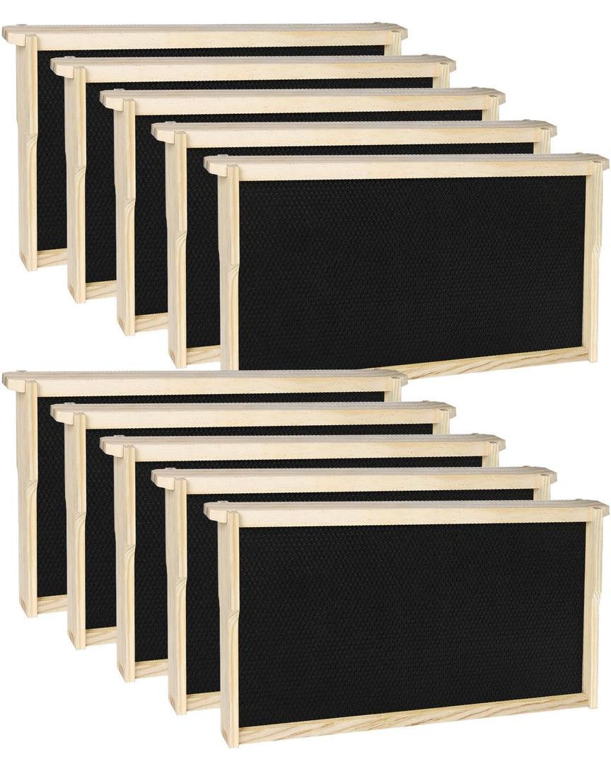 vensovo 10 Pack Bee Frames Deep - Bee Hive Frames and Wax Foundations Black Beehive Frams