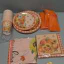 High-end Maple Leaf Pumpkin Tableware Set for Fall Thanksgiving Party Supplies - 161 Pcs Thanksgiving Harvest Disposable Dinnerware Sets of Dessert Plates Cups Napkins Knives Spoons Forks Tablecloth (Orange 2)