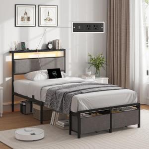 Twin Size Storage Bed Frame with 2 Drawers & Charging Station