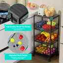 HapiRm Fruit Basket Kitchen Cart - 4-Tier Rolling Storage Cart with Wheels, Fruit Vegetable Basket with Wood Top, Pantry Utility Kitchen Organizer for Fruit Potato Onion Vegetable Bread Snack