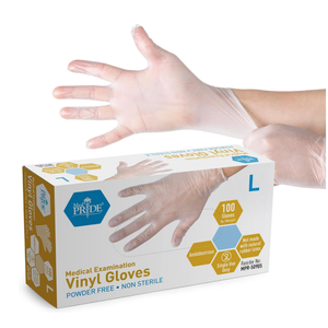 MED PRIDE Medical Vinyl Examination Gloves (Large, 100-Count) Latex & Rubber Free, Ultra-Strong, Clear Disposable Powder-Free Gloves for Healthcare & Food Handling Use