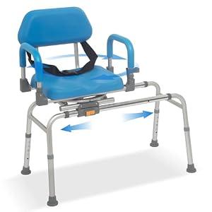 Sliding Shower Chair with Swivel Seat, Rotating Tub Transfer Bench Shower Bench with Padded Seat and Backrest for Elderly and Disabled, Blue