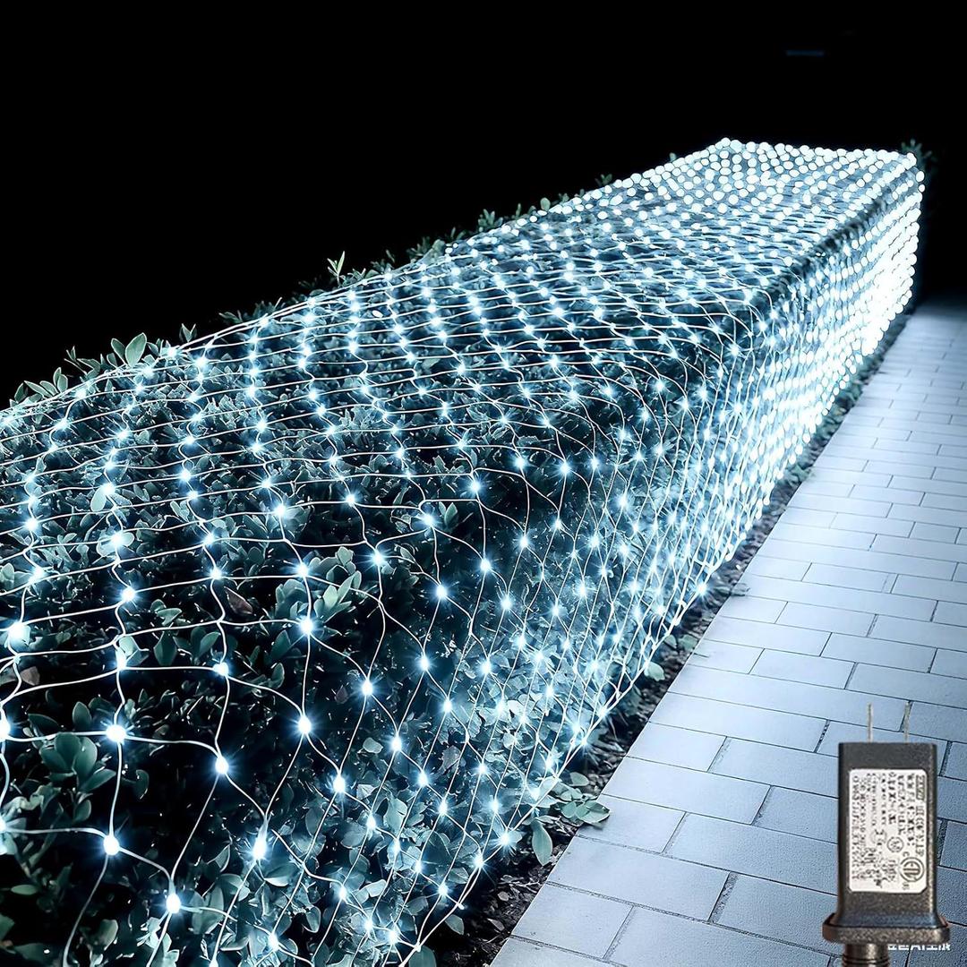LitHome 610 LED 34.5ft x 5ft Outdoor Christmas Net Lights,Connectable Mesh Lights with 8 Modes,Waterproof Plug in Net Light for Bushes, Garden, Backyard, Holiday, Christmas(White)