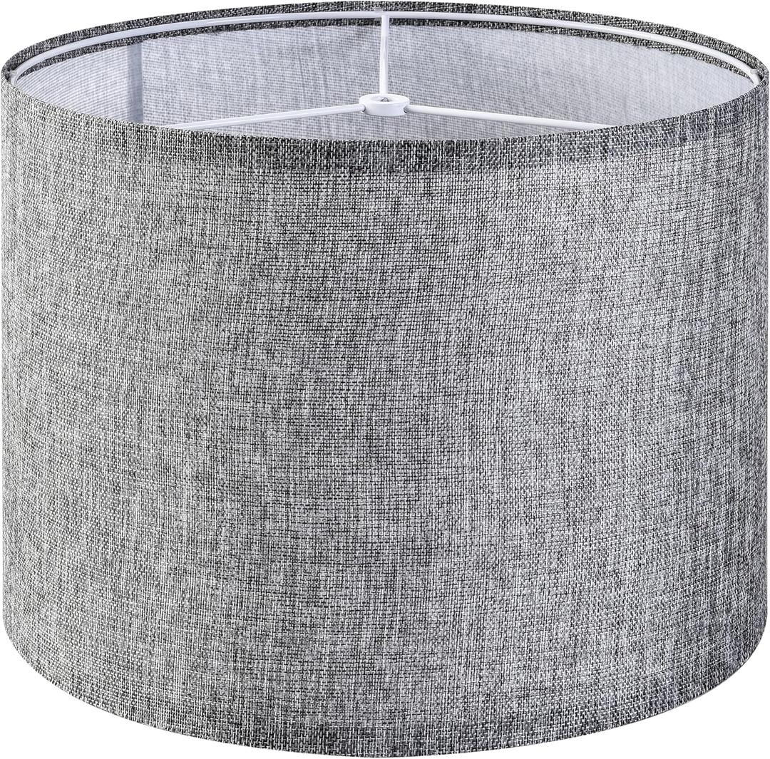 Gray Drum Lamp Shades Medium 13" Top x 13" Bottom x 10" High (Spider) Traditional Lampshades for Table Lamp & Bedside Lamp - Assembly Required - Modern Lamp Shade By GO&SO
