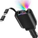 Retractable Car Charger with Starlight, 4 in 1 [120W] USB C for iPhone and Android Car Charger Fast Charging, Compatible with iPhone 16/15/14/13/12/11, Valentines Gifts for Women Men (Black) (Black - Single line)