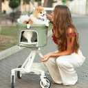 TT Lightweight Pet Stroller for Small Dogs & Cats - 4-Way Installation Carrier, One-Hand Fold, 180 Canopy Cover & Adjustable Handle (Green)