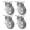 4 Inch Caster Wheels, Rubber Wheels Silent Castor- Set of 4 Heavy Duty Caster Wheels with Brake 1600Lbs, Industrial Plate Casters Wheels for Cart Furniture Workbench (4 Side Brake)